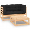 3-tlg. Garten-Lounge-Set mit Kissen Massivholz Kiefer