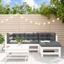 5-tlg. Garten-Lounge-Set mit Kissen Weiß Massivholz