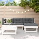 5-tlg. Garten-Lounge-Set mit Kissen Weiß Massivholz