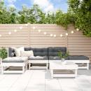 6-tlg. Garten-Lounge-Set mit Kissen Weiß Massivholz