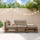 3-tlg. Garten-Lounge-Set mit Kissen Honigbraun Massivholz